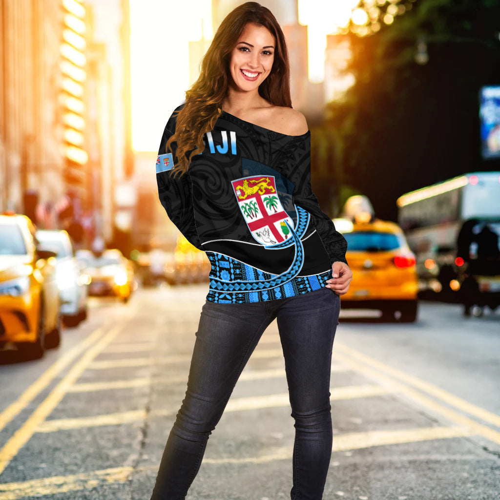 (Custom Personalised) Fiji Polynesian Off Shoulder Sweater Featured Fijian Lovers LT13