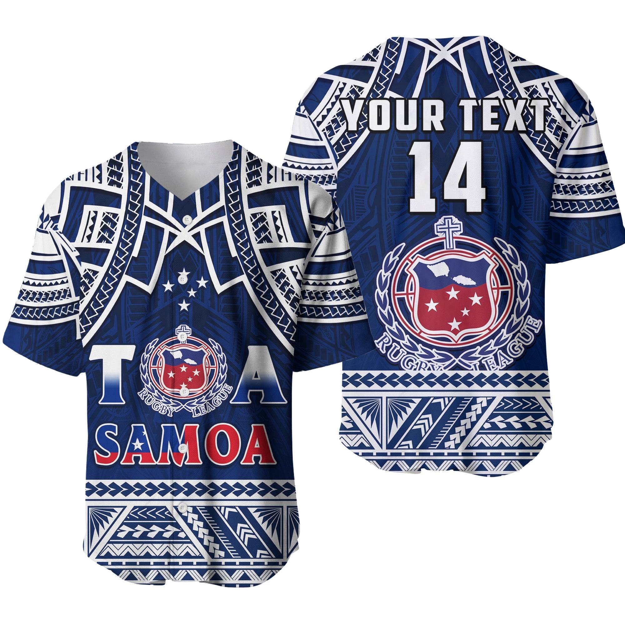 (Custom Personalise Text and Number) Samoa Rugby Baseball Jersey Toa Samoa Pacific Sporty LT14