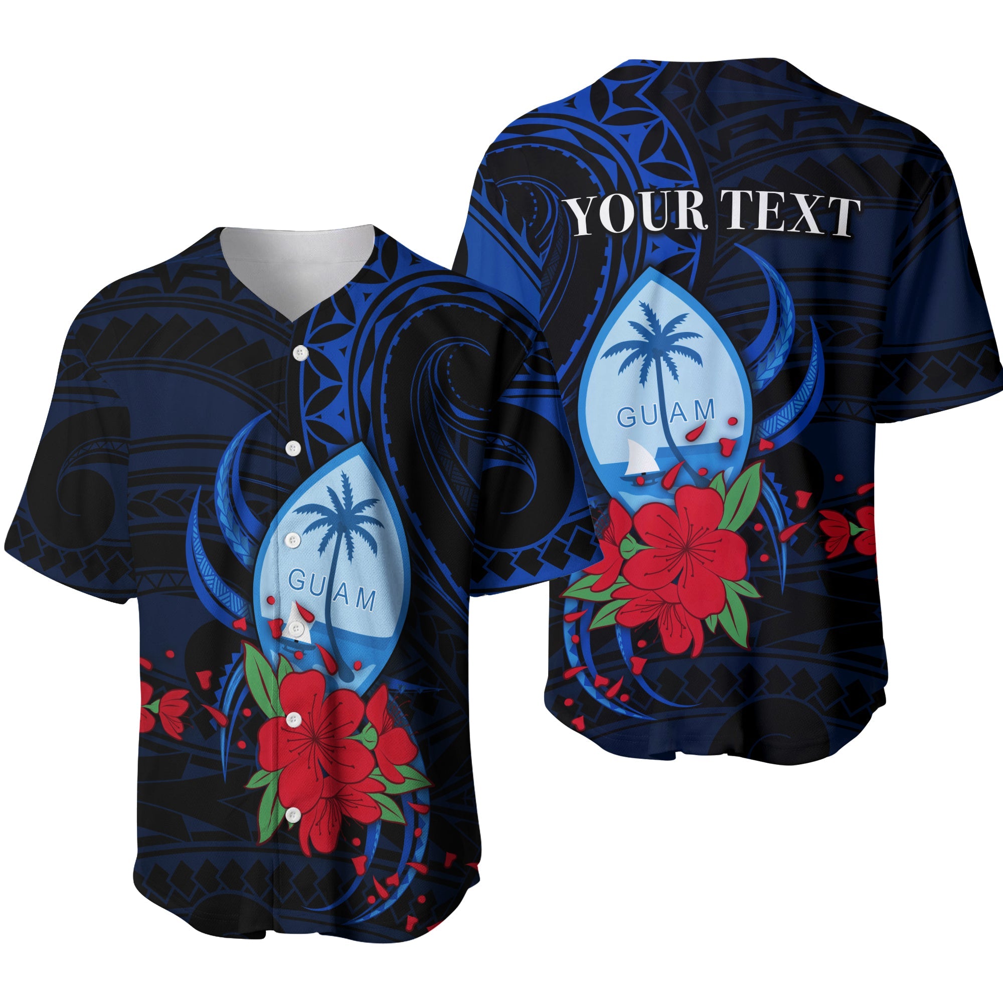 (Custom Personalised) Guam Baseball Jersey Polynesian Flowers LT13