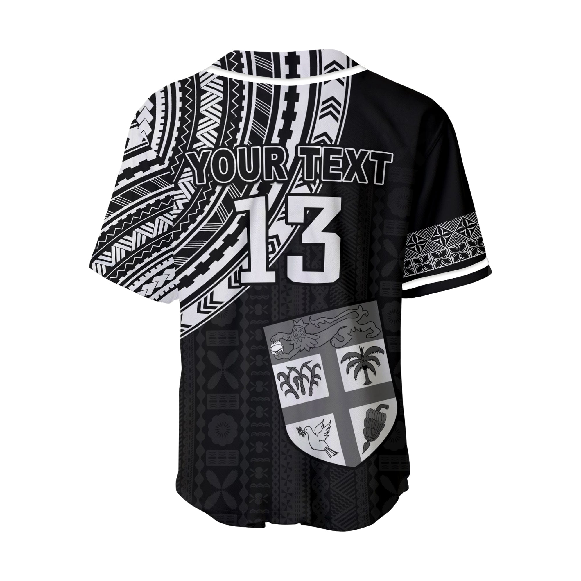 (Custom Personalised) Fiji Rugby Sevens Baseball Jersey Fijian 7s Tapa Polynesian - Custom Text and Number LT13