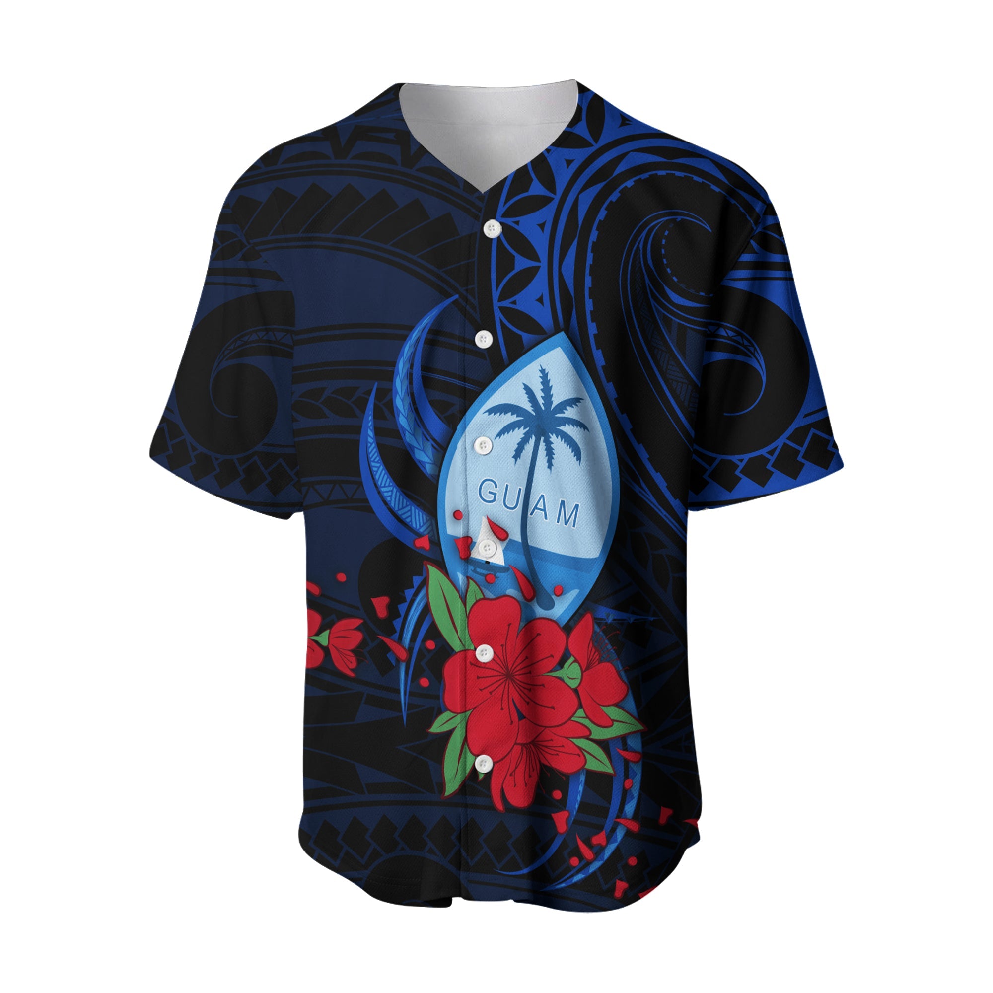 (Custom Personalised) Guam Baseball Jersey Polynesian Flowers LT13