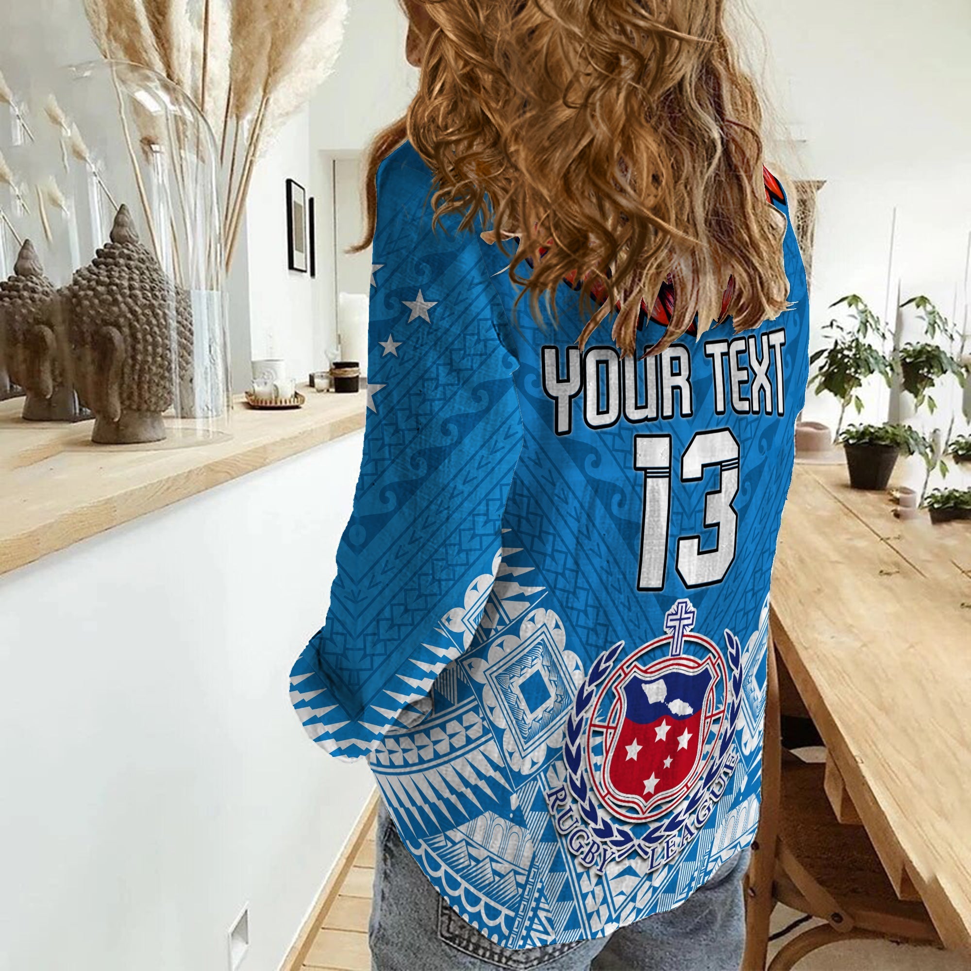 (Custom Personalise Text and Number) Toa Samoa Rugby Women Casual Shirt Manu Siva Tau Style Ulafala LT13