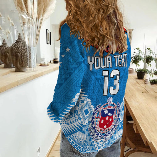 (Custom Personalise Text and Number) Toa Samoa Rugby Women Casual Shirt Manu Siva Tau Style Ulafala LT13